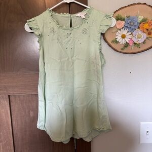 LC Lauren Conrad Light Green Floral Eyelet Cap Sleeve Blouse